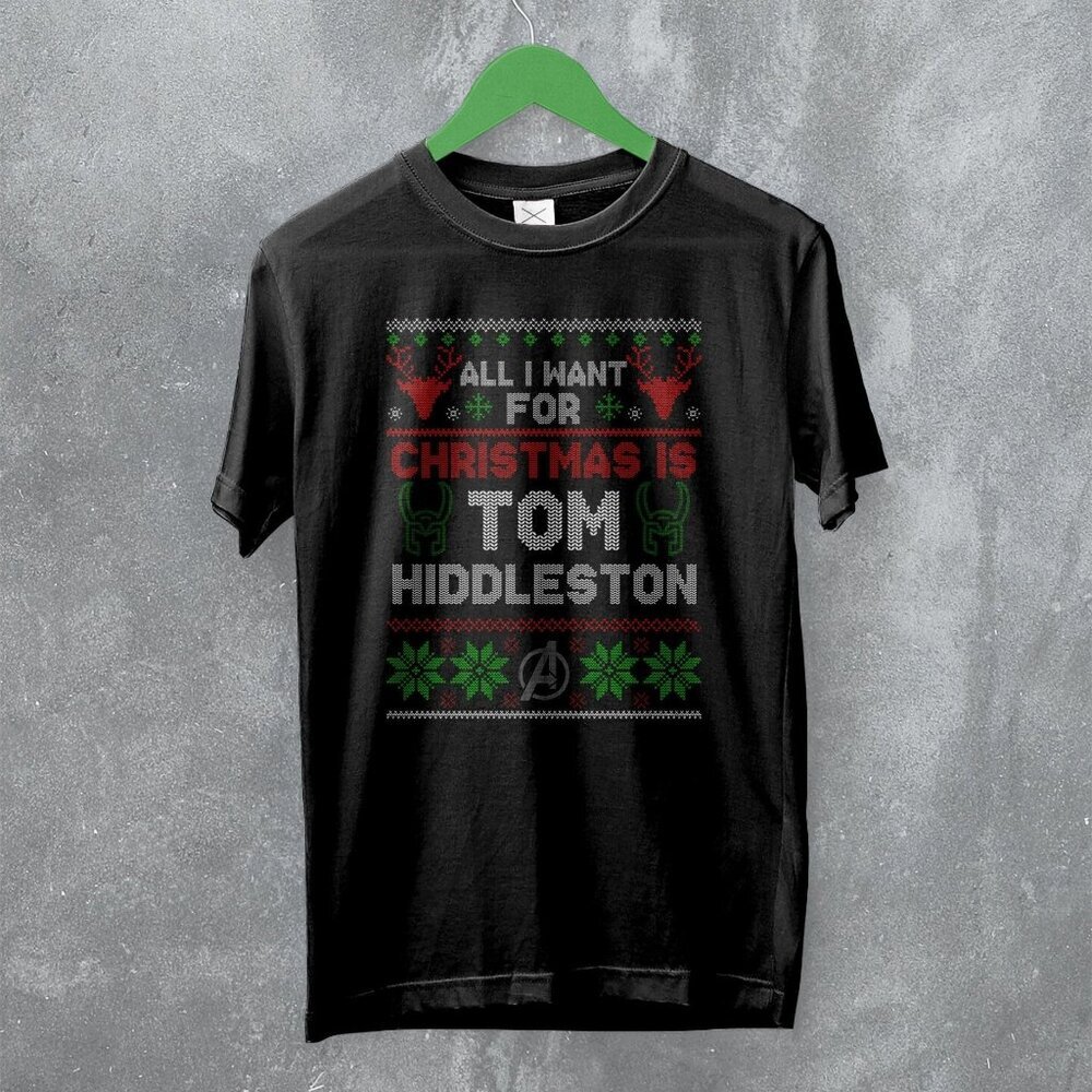 The Avengers Tom Hiddleston Ugly Christmas Movie Hero Holiday Fan T-Shirt 73